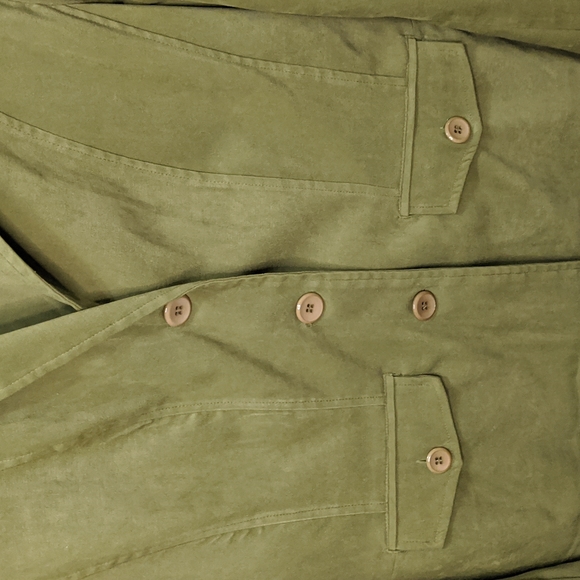 Elementz Polyester Blend Padded Shoulder Belted Button Up Stretch Jacket Olive L - Picture 2 of 7